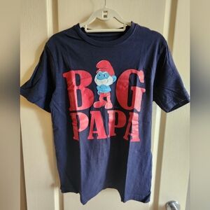 THE SMURFS Big Papa Short-Sleeve Cotton Navy Blue T-Shirt. Unisex. Size Small.